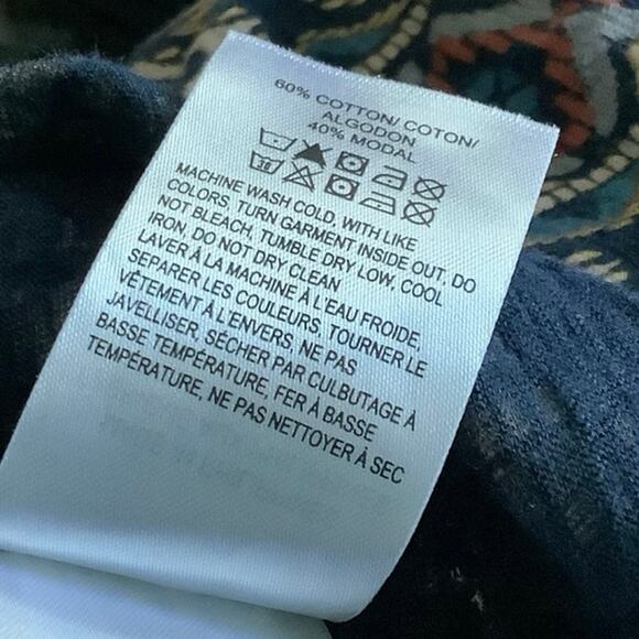 Lucky Brand Women Boho Tribal Hippie Cotton Short Sleeve Tshirt Top Blue Size XL - Picture 5 of 5